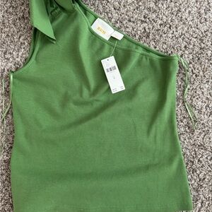 Green One-Shoulder Tie Top